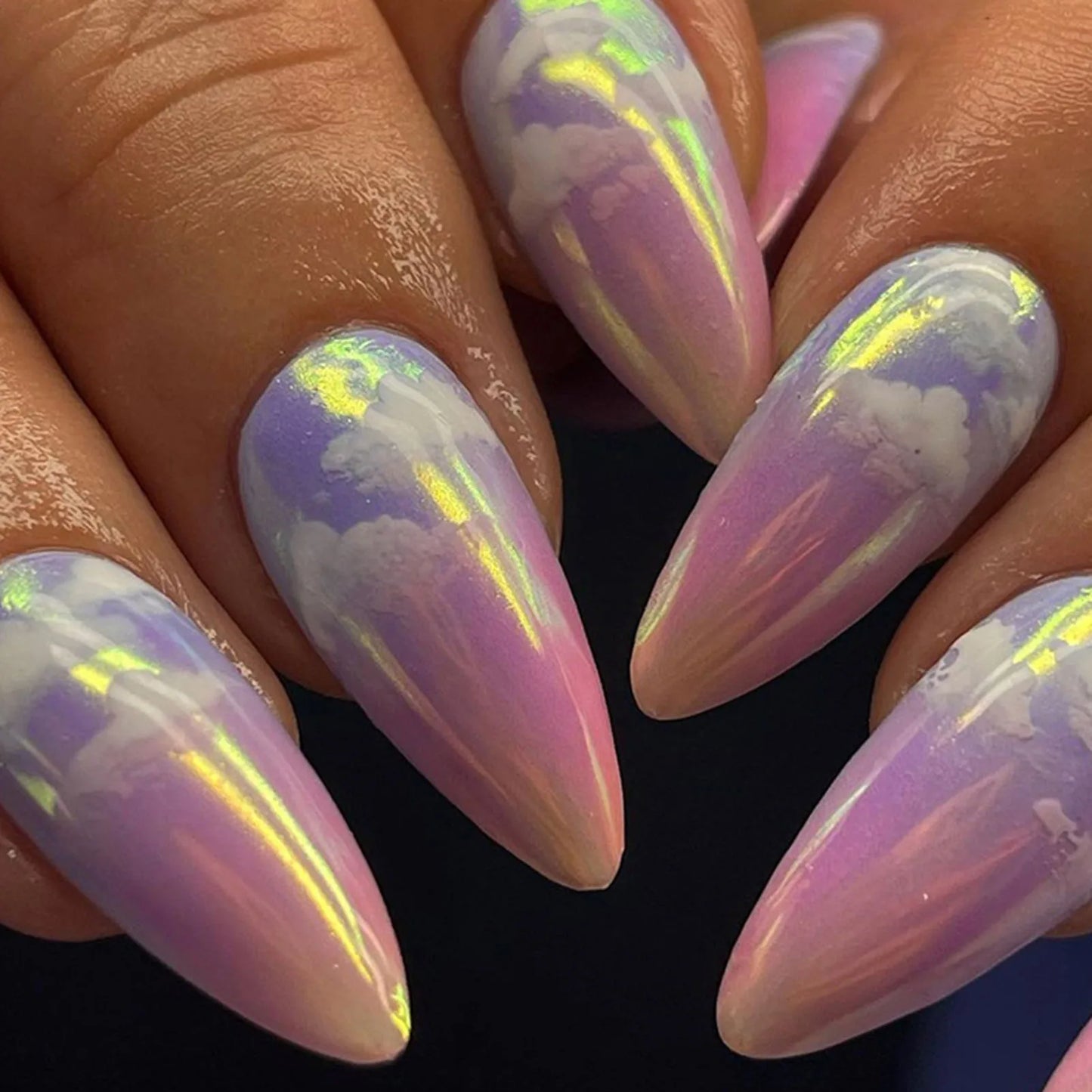 24Pcs/Box Fake Nails Almond Press on Nails for Women Bride With White Flower Designs Artificial Nail Tips Full Cover False Nails