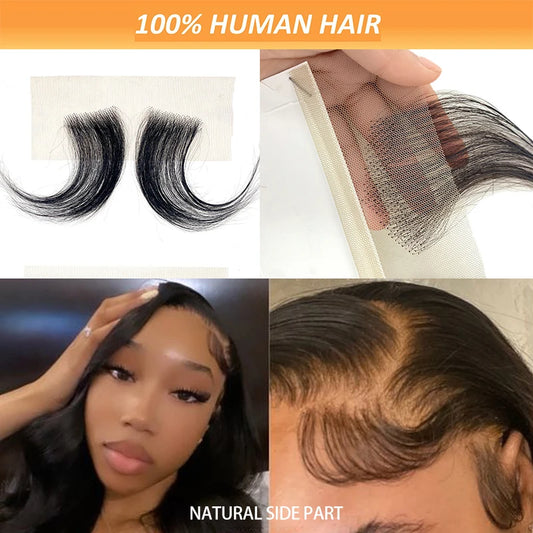 Human Hair Handmade Black Lace Edges Hair Wig Women Soft Natural